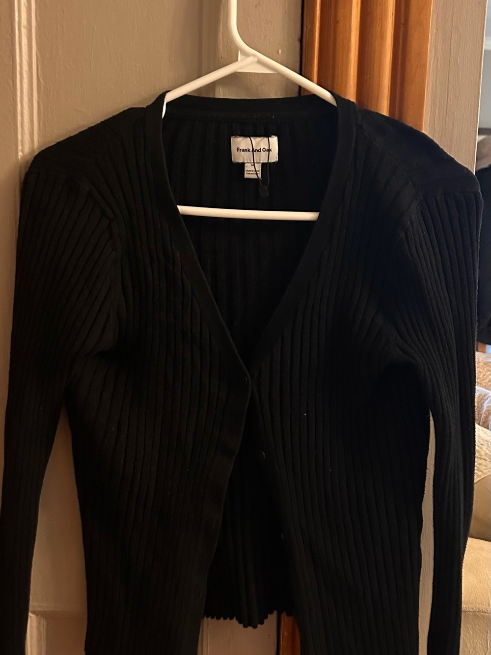 Frank & Oak Black Ribbed Button-Front Cardigan